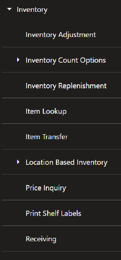 Inventory Menu Inventory Menu