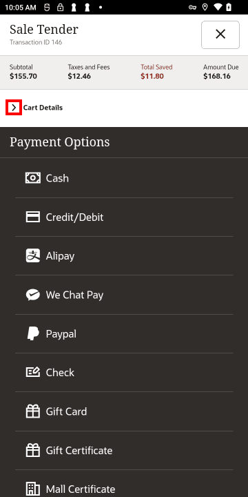 Payment Options - Tenders (Card Expanded)