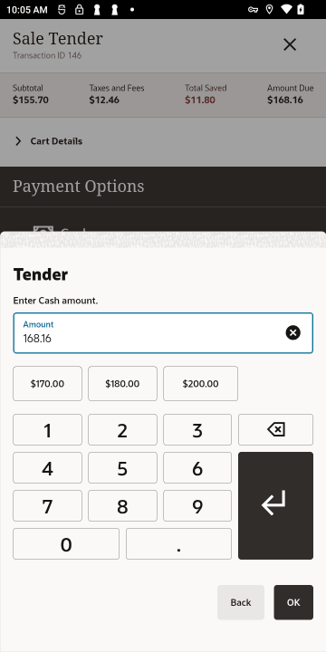 Tender Cash Amount Prompt - Handheld