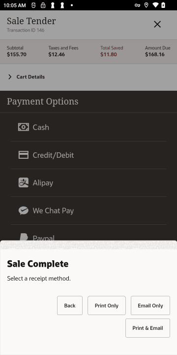 Receipt Options - Handheld