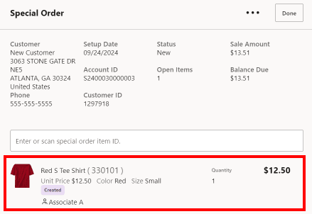 Special Order Item Added Special Order Item Added