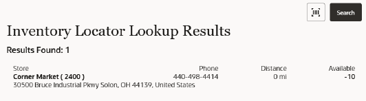 Inventory Lookup Results Inventory Lookup Results