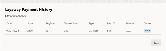 Layaway Payment History Layaway Payment History