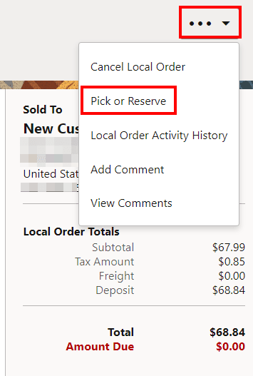 Local Order Pick/Reserve Option Local Order Pick/Reserve Option