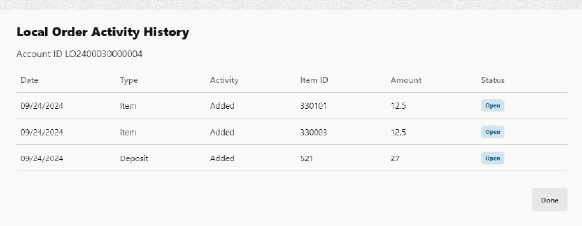 Local Order Activity History Local Order Activity History