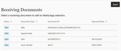 List of Receiving Documents List of Receiving Documents