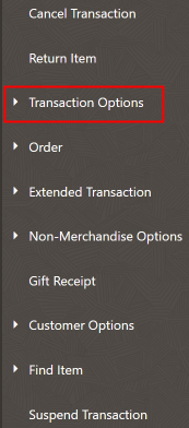 Transaction Menu Transaction Menu