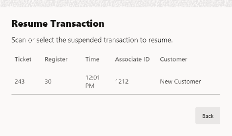 Resume Transaction List Resume Transaction List