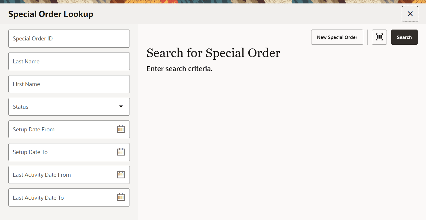 Special Order Search Form Special Order Search Form