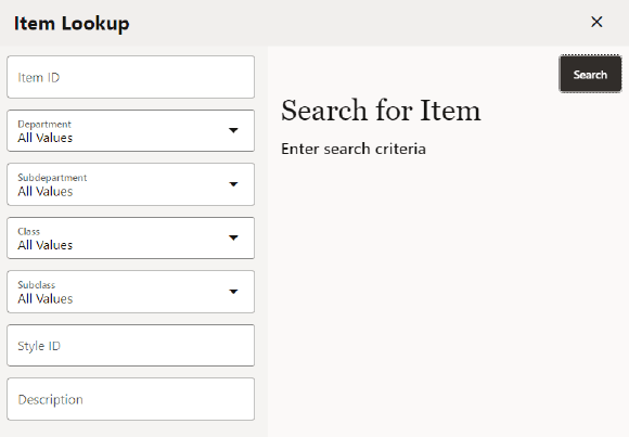 Item Lookup Criteria Item Lookup Criteria