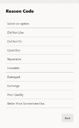 List of Return Reasons List of Return Reasons
