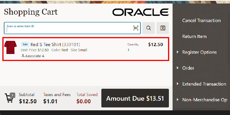 Sale Screen - Item Line