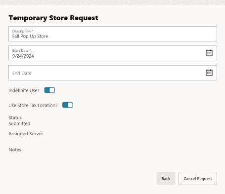 Cancel Temporary Store Request Cancel Temporary Store Request