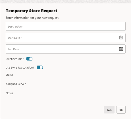 New Temporary Store Request New Temporary Store Request