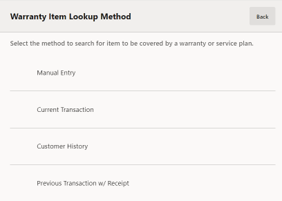 Add Item Warranty Options Add Item Warranty Options