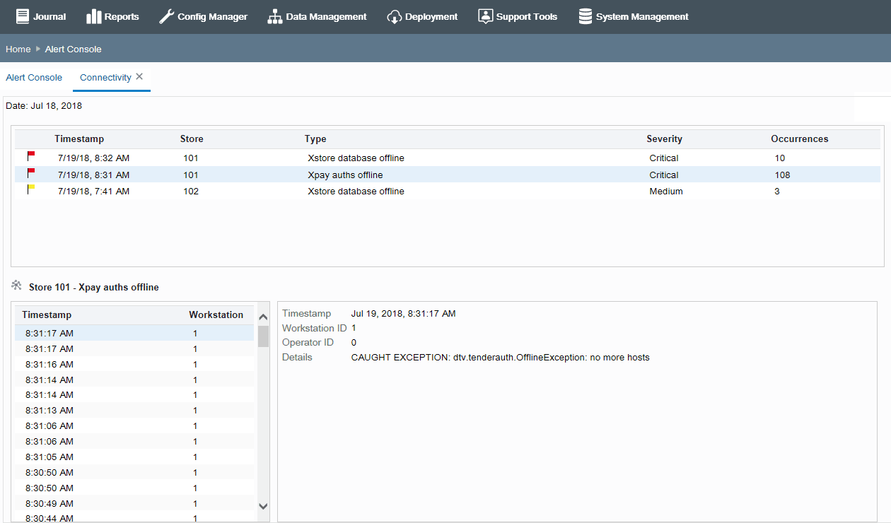Connectivity logged events