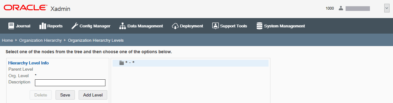 Organization Hierarchy Levels page