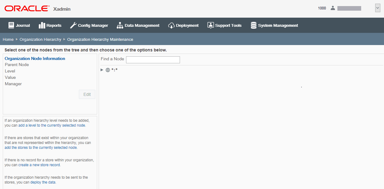Organization Hierarchy Maintenance page