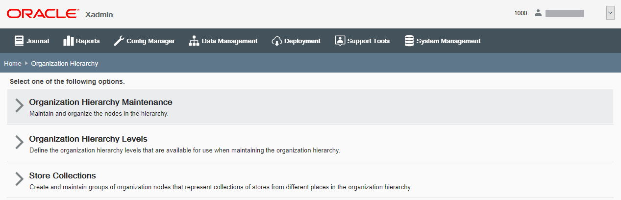 Organization Hierarchy page