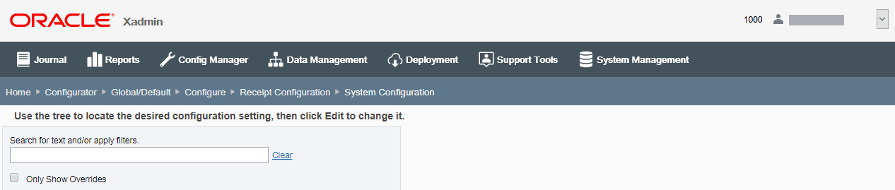 System Configuration Page - Search Box