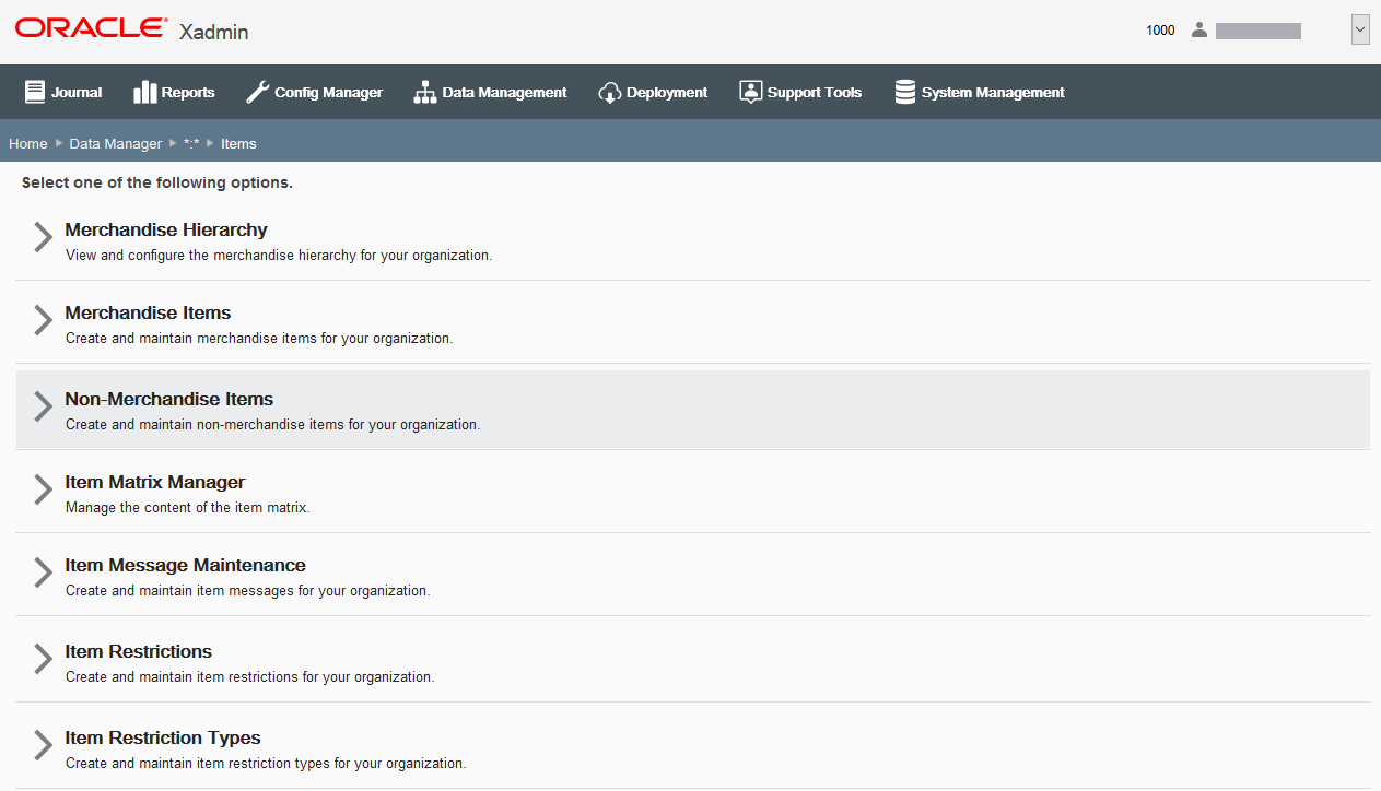 Data Manager - Items page Data Manager - Items page