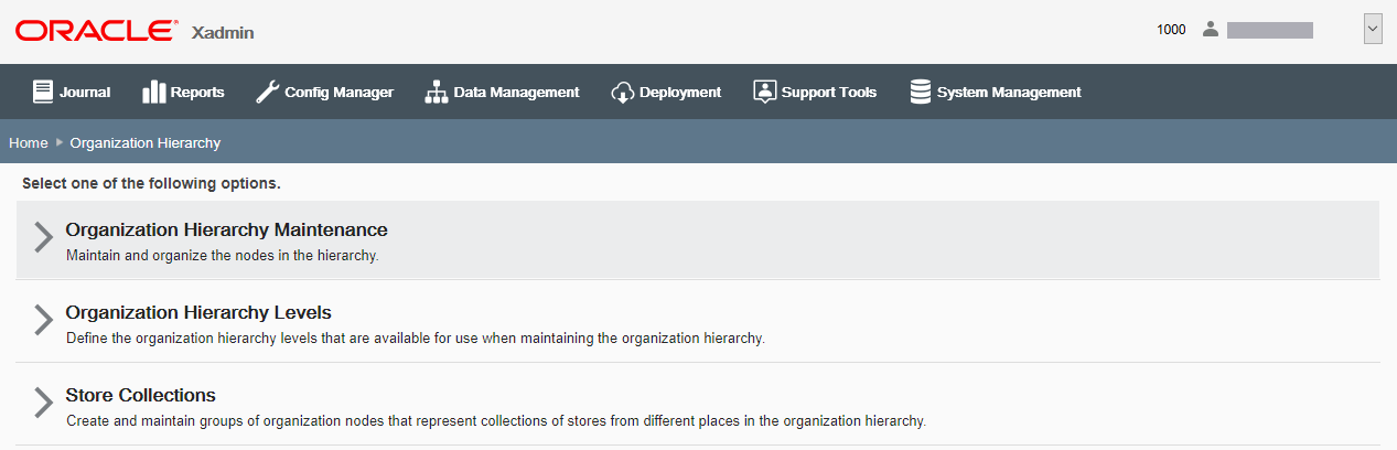 Organization Hierarchy page
