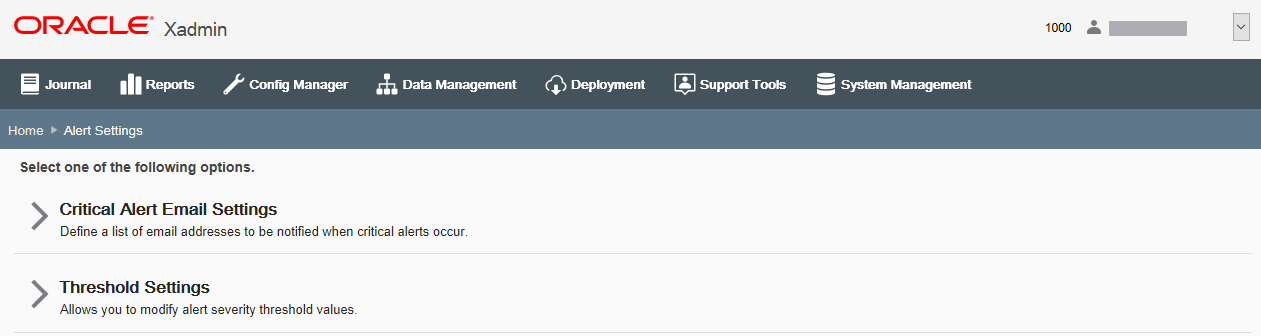 Alert Settings page Alert Settings page