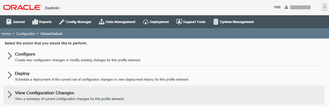 Configure Action page