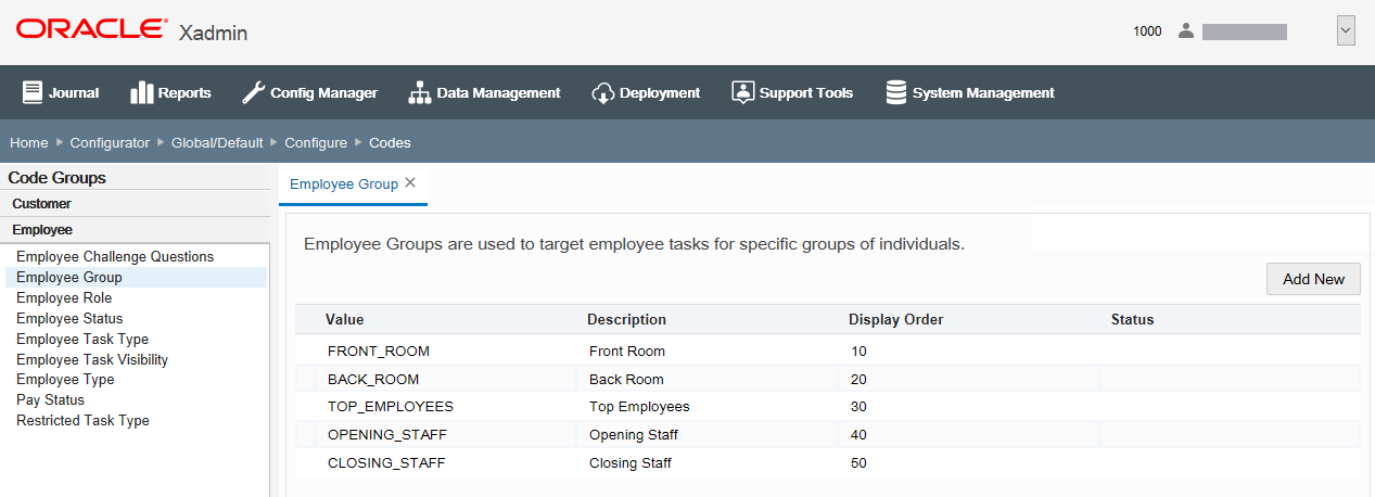 Employee Group tab