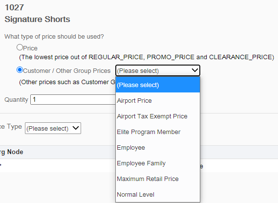 Item Prices - Price Type Filter