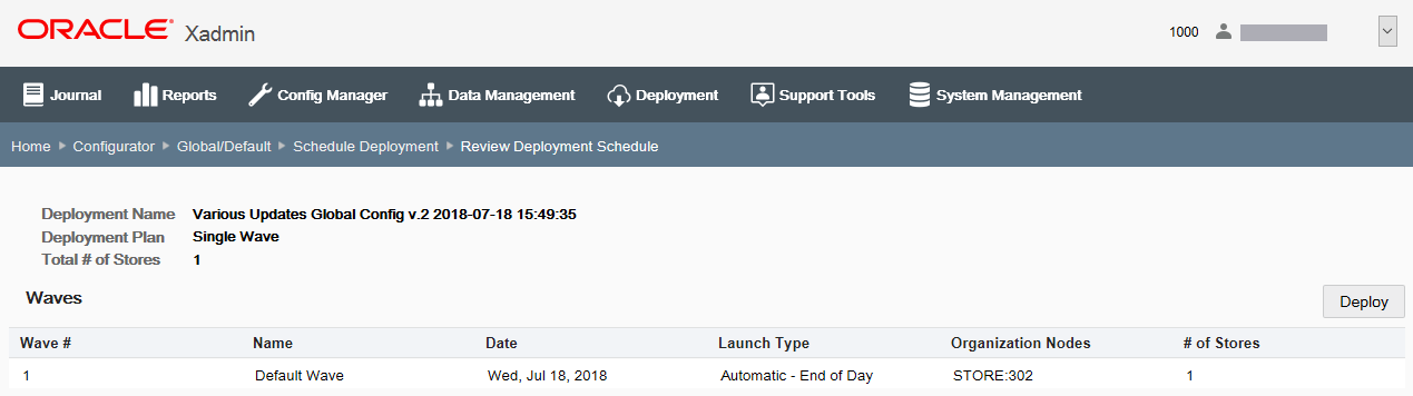 Review Deployment Schedule page