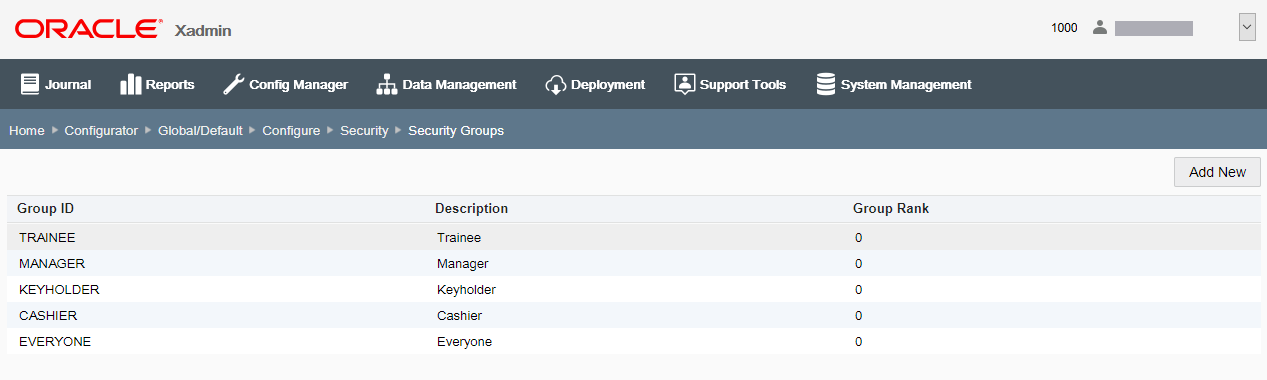 Security Groups page
