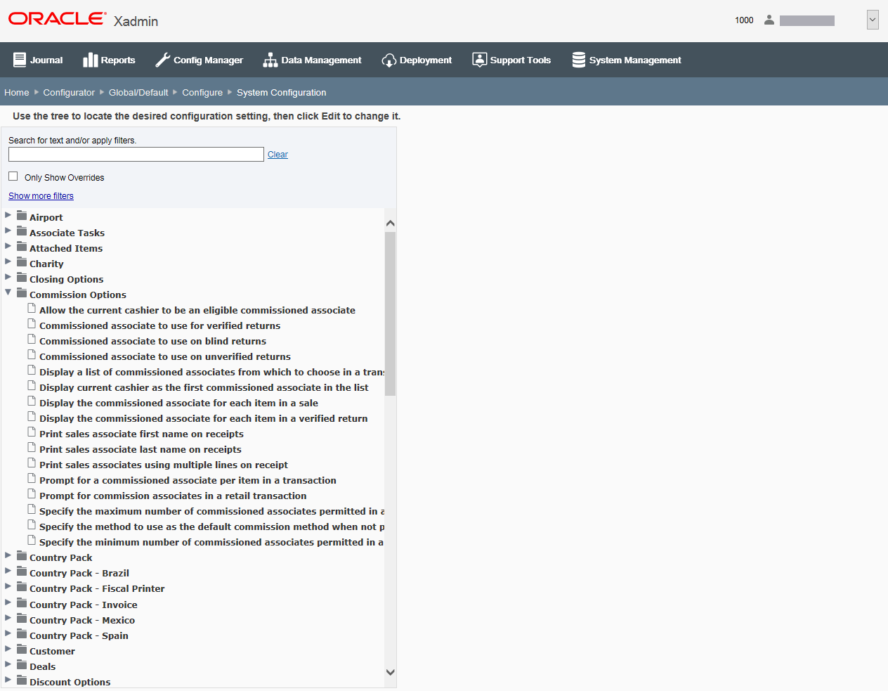 System Configuration Page - Categories expanded