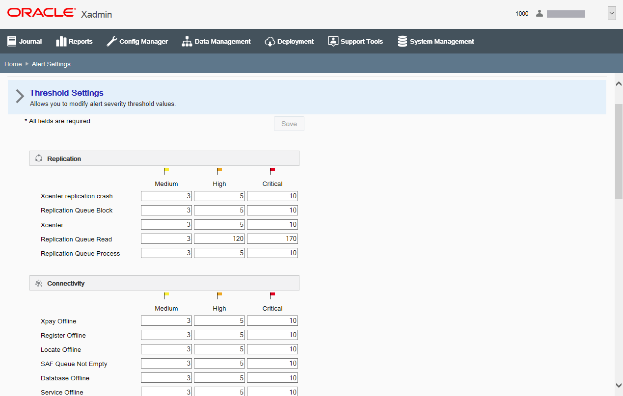 Alert Threshold Settings Alert Threshold Settings