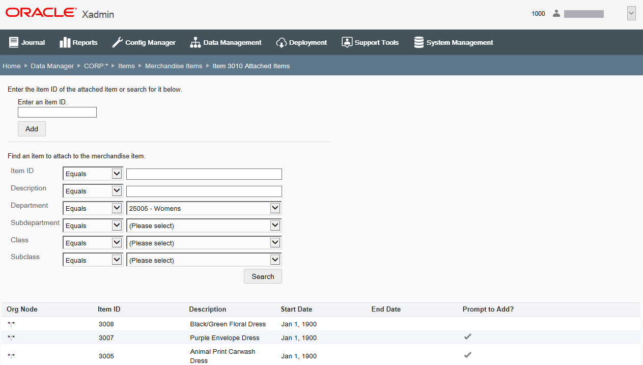 Attached Items page Attached Items page