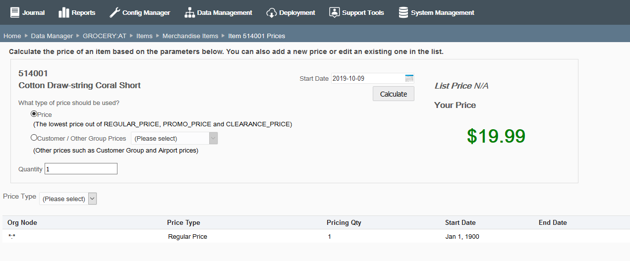 Item Prices page Item Prices page
