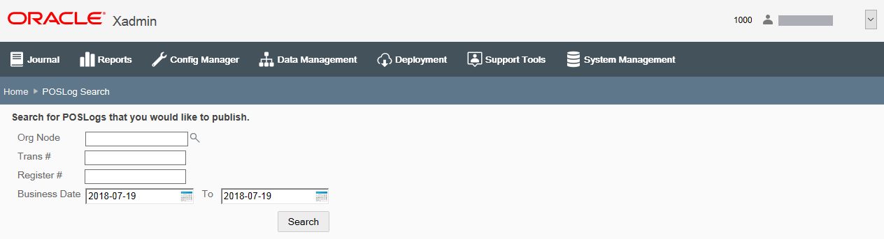 PosLog Search page PosLog Search page