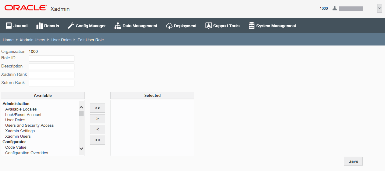 Add New User Role Window