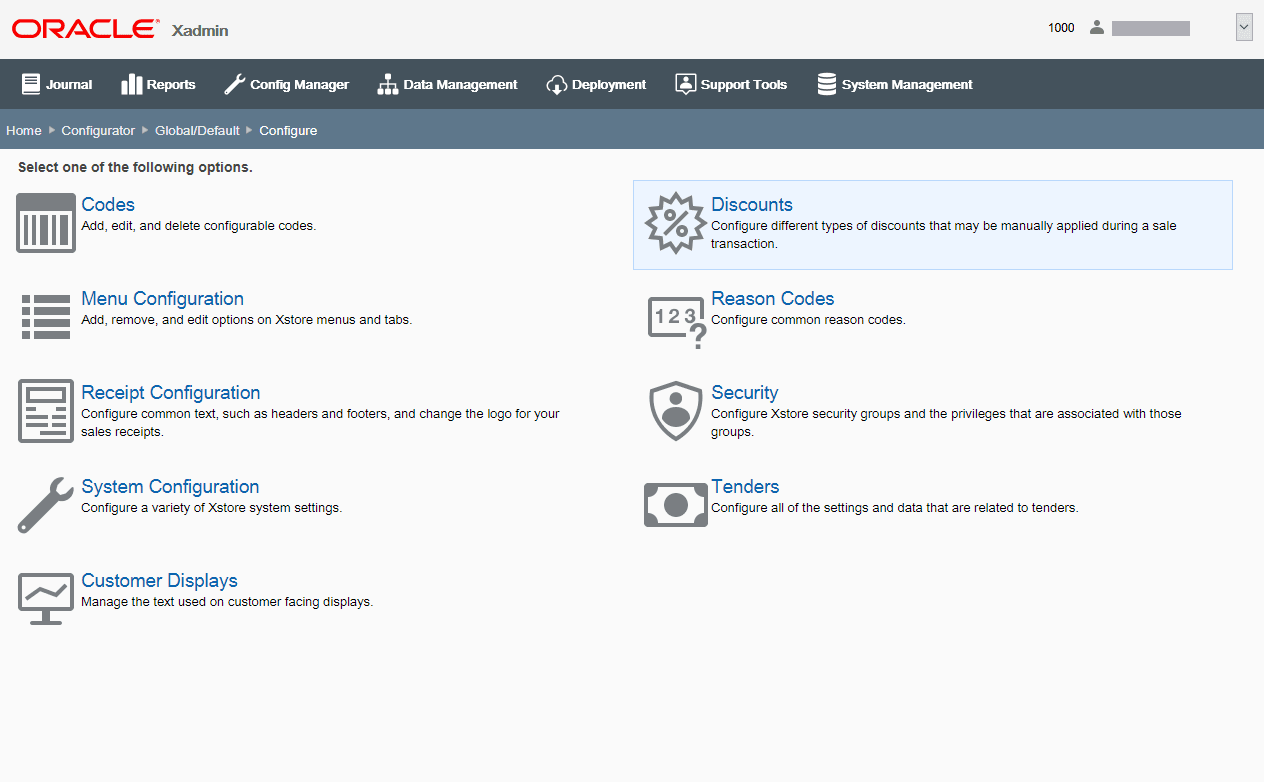 Configure Options page
