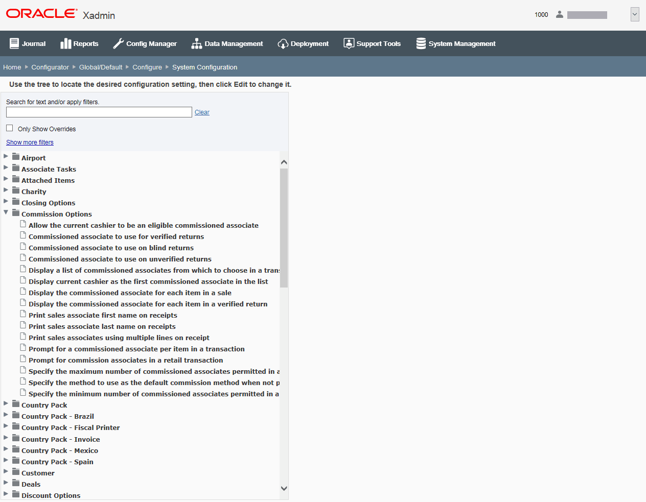 System Configuration Page - Categories expanded