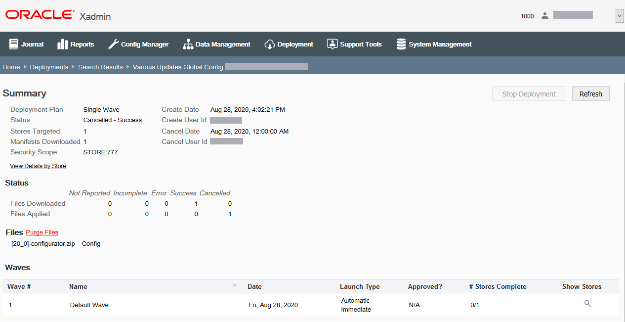 Deployment Summary page