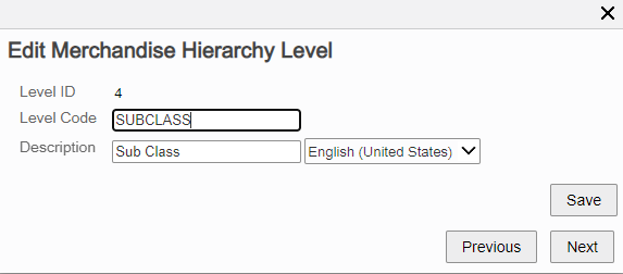 Edit Merchandise Hierarchy Level