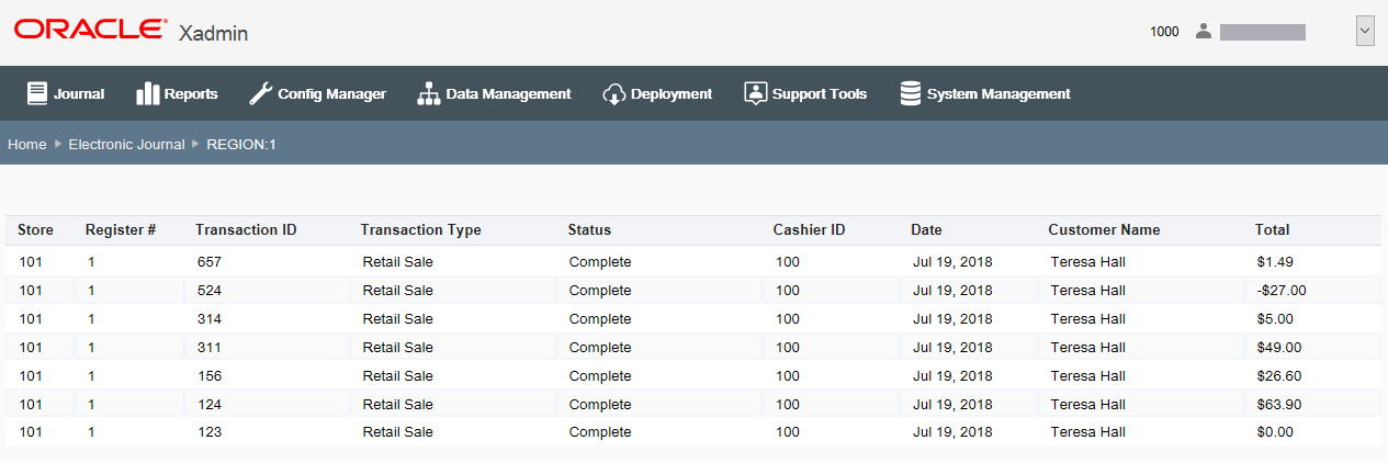 Electronic Journal - Transaction List