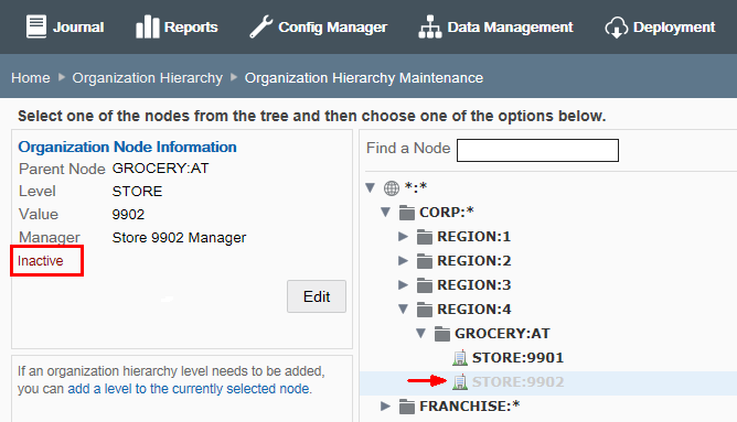 Inactive Org Node example