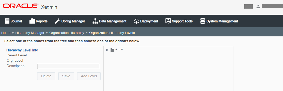 Organization Hierarchy Levels page