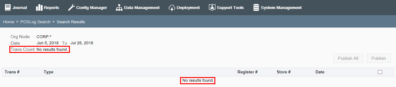 POSLog Search - No Results