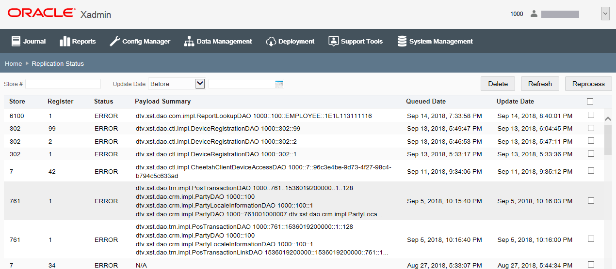 Replication Status page