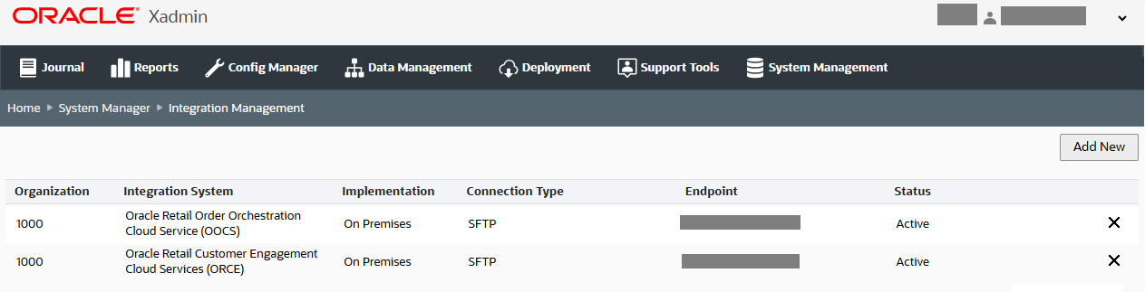 Integration Management Page Integration Management Page