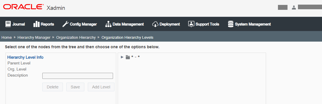 Organization Hierarchy Levels page Organization Hierarchy Levels page