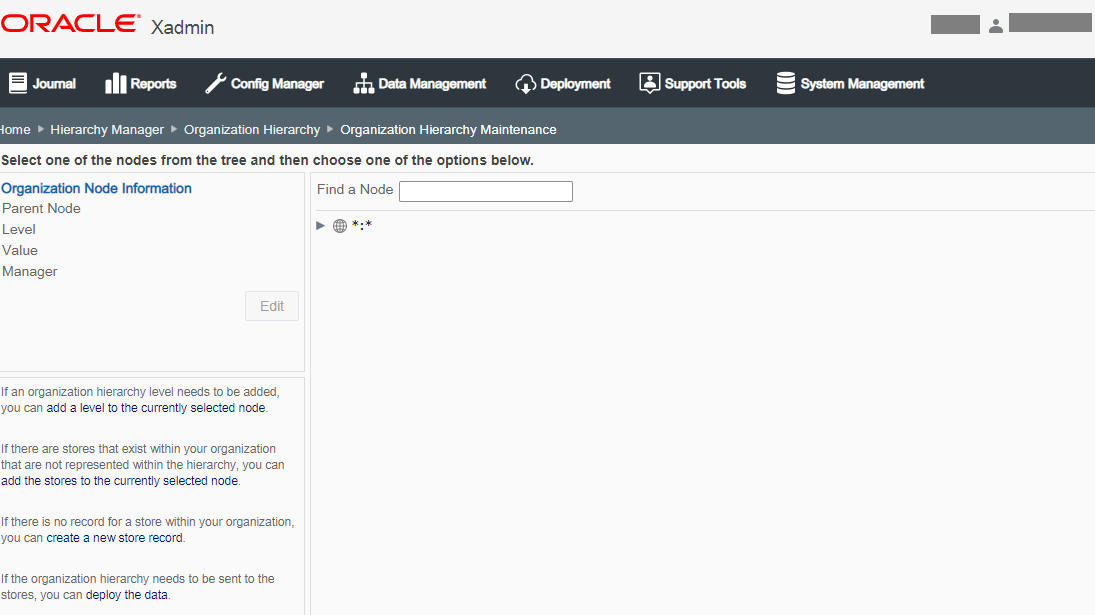 Organization Hierarchy Maintenance page Organization Hierarchy Maintenance page